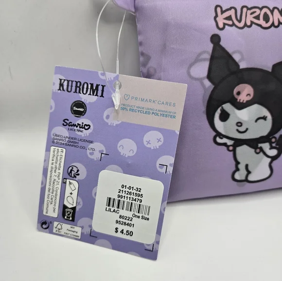 PRIMARK Kuromi Tote Bag Folding Foldaway Sanrio Purple New - Picture 2 of 6